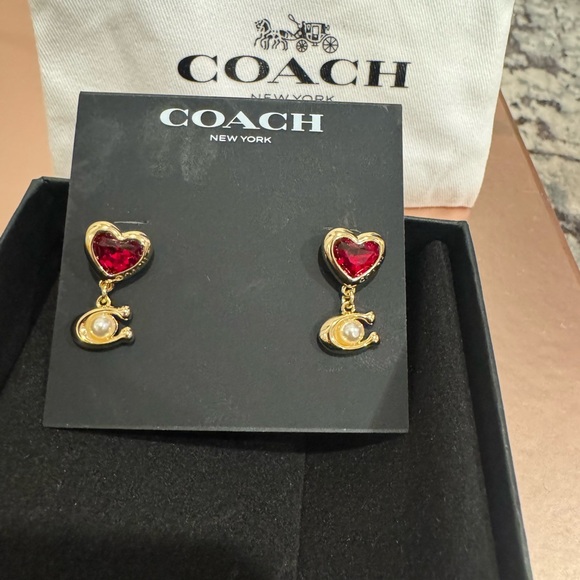 Coach Heart-Shaped Gold and Red Earrings - Picture 6 of 13
